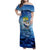 Mahi Mahi and Tuna Fish Family Matching Off Shoulder Maxi Dress and Hawaiian Shirt Fishing Ocean Water Background and Nautical Compass Elements - Wonder Print Shop