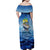 Mahi Mahi and Tuna Fish Family Matching Off Shoulder Maxi Dress and Hawaiian Shirt Fishing Ocean Water Background and Nautical Compass Elements - Wonder Print Shop