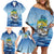 Mahi Mahi and Tuna Fish Family Matching Off Shoulder Short Dress and Hawaiian Shirt Fishing Ocean Water Background and Nautical Compass Elements - Wonder Print Shop
