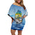 Mahi Mahi and Tuna Fish Family Matching Off Shoulder Short Dress and Hawaiian Shirt Fishing Ocean Water Background and Nautical Compass Elements - Wonder Print Shop