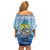 Mahi Mahi and Tuna Fish Family Matching Off Shoulder Short Dress and Hawaiian Shirt Fishing Ocean Water Background and Nautical Compass Elements - Wonder Print Shop