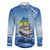 Mahi Mahi and Tuna Fish Family Matching Puletasi and Hawaiian Shirt Fishing Ocean Water Background and Nautical Compass Elements - Wonder Print Shop