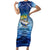 Mahi Mahi and Tuna Fish Family Matching Short Sleeve Bodycon Dress and Hawaiian Shirt Fishing Ocean Water Background and Nautical Compass Elements - Wonder Print Shop