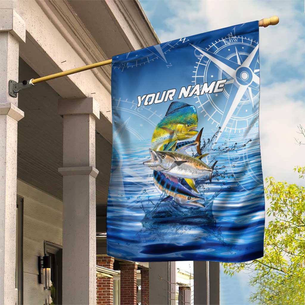 Mahi Mahi and Tuna Fish Garden Flag Fishing Ocean Water Background and Nautical Compass Elements - Wonder Print Shop
