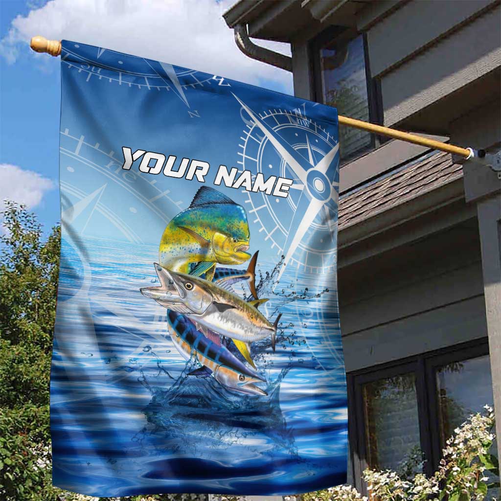 Mahi Mahi and Tuna Fish Garden Flag Fishing Ocean Water Background and Nautical Compass Elements - Wonder Print Shop