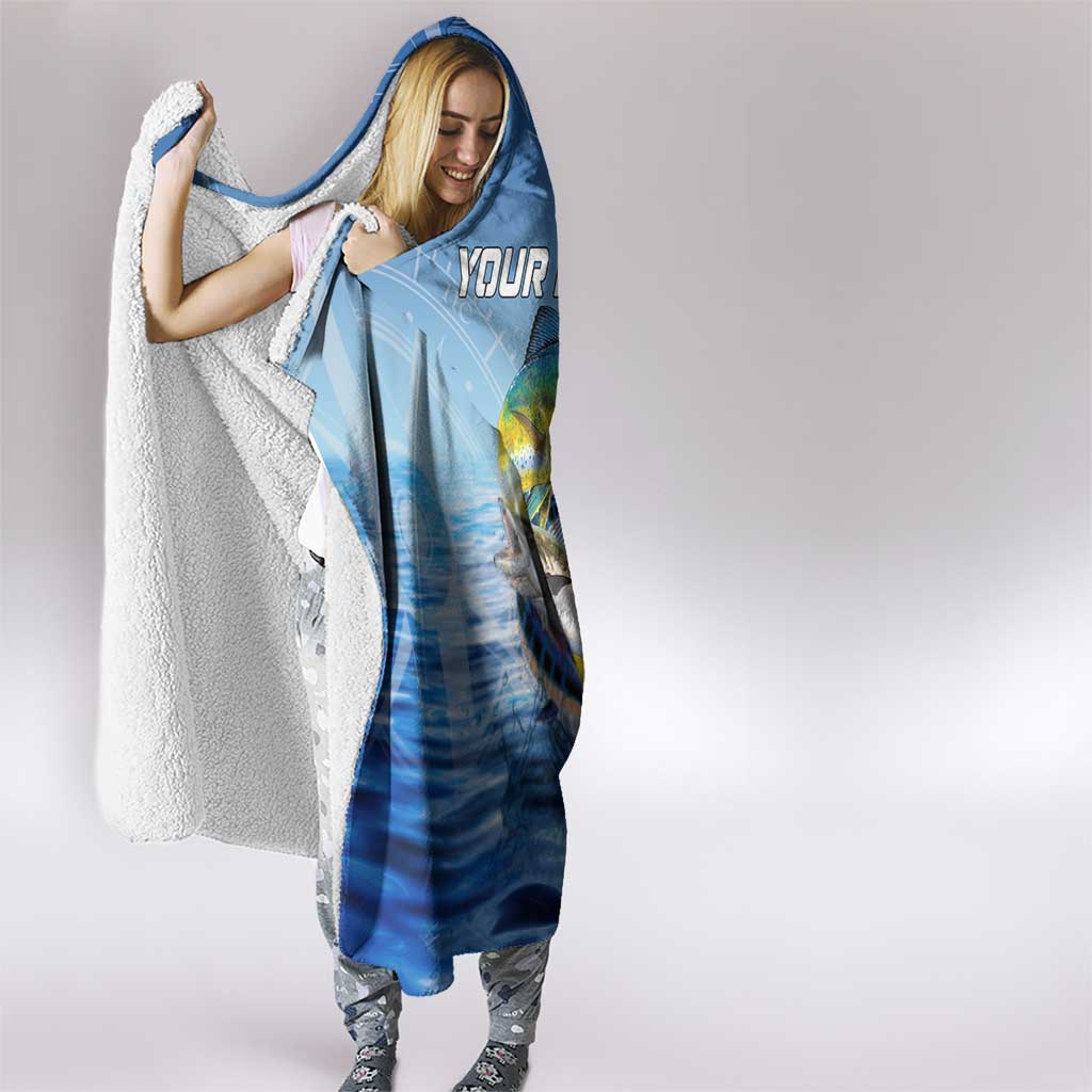 Mahi Mahi and Tuna Fish Hooded Blanket Fishing Ocean Water Background and Nautical Compass Elements - Wonder Print Shop