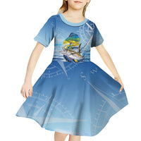 Mahi Mahi and Tuna Fish Kid Short Sleeve Dress Fishing Ocean Water Background and Nautical Compass Elements - Wonder Print Shop