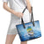 Mahi Mahi and Tuna Fish Leather Tote Bag Fishing Ocean Water Background and Nautical Compass Elements - Wonder Print Shop
