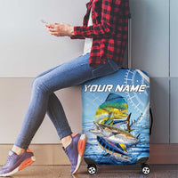 Mahi Mahi and Tuna Fish Luggage Cover Fishing Ocean Water Background and Nautical Compass Elements - Wonder Print Shop