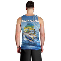 Mahi Mahi and Tuna Fish Men Tank Top Fishing Ocean Water Background and Nautical Compass Elements - Wonder Print Shop