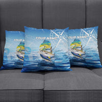 Mahi Mahi and Tuna Fish Pillow Cover Fishing Ocean Water Background and Nautical Compass Elements - Wonder Print Shop