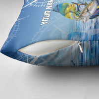 Mahi Mahi and Tuna Fish Pillow Cover Fishing Ocean Water Background and Nautical Compass Elements - Wonder Print Shop