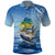 Mahi Mahi and Tuna Fish Polo Shirt Fishing Ocean Water Background and Nautical Compass Elements - Wonder Print Shop