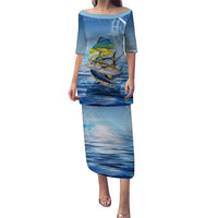 Mahi Mahi and Tuna Fish Puletasi Fishing Ocean Water Background and Nautical Compass Elements - Wonder Print Shop