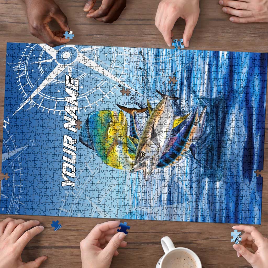 Mahi Mahi and Tuna Fish Puzzle Fishing Ocean Water Background and Nautical Compass Elements - Wonder Print Shop