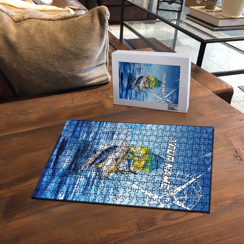 Mahi Mahi and Tuna Fish Puzzle Fishing Ocean Water Background and Nautical Compass Elements - Wonder Print Shop