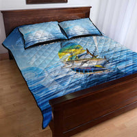 Mahi Mahi and Tuna Fish Quilt Bed Set Fishing Ocean Water Background and Nautical Compass Elements - Wonder Print Shop