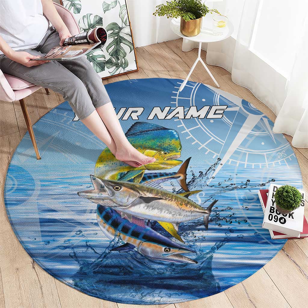Mahi Mahi and Tuna Fish Round Carpet Fishing Ocean Water Background and Nautical Compass Elements - Wonder Print Shop