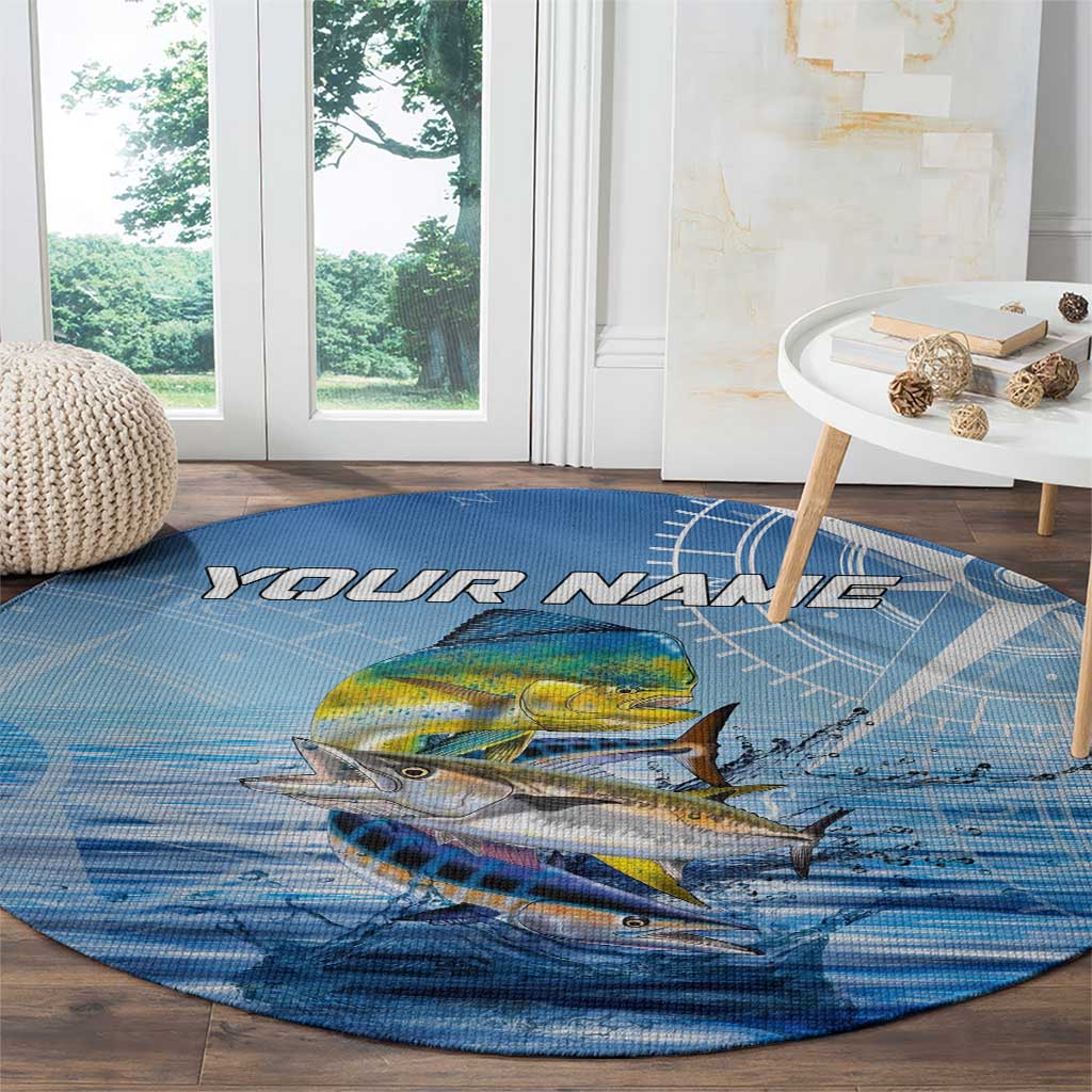 Mahi Mahi and Tuna Fish Round Carpet Fishing Ocean Water Background and Nautical Compass Elements - Wonder Print Shop