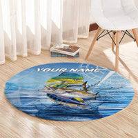 Mahi Mahi and Tuna Fish Round Carpet Fishing Ocean Water Background and Nautical Compass Elements - Wonder Print Shop