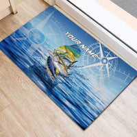 Mahi Mahi and Tuna Fish Rubber Doormat Fishing Ocean Water Background and Nautical Compass Elements - Wonder Print Shop
