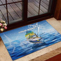 Mahi Mahi and Tuna Fish Rubber Doormat Fishing Ocean Water Background and Nautical Compass Elements - Wonder Print Shop