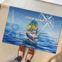 Mahi Mahi and Tuna Fish Rubber Doormat Fishing Ocean Water Background and Nautical Compass Elements - Wonder Print Shop