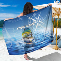 Mahi Mahi and Tuna Fish Sarong Fishing Ocean Water Background and Nautical Compass Elements - Wonder Print Shop