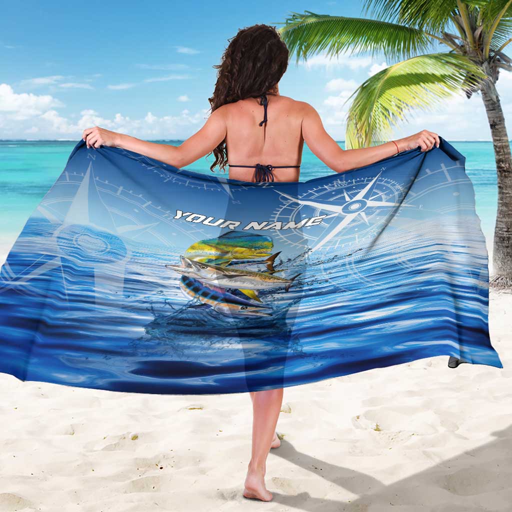 Mahi Mahi and Tuna Fish Sarong Fishing Ocean Water Background and Nautical Compass Elements - Wonder Print Shop