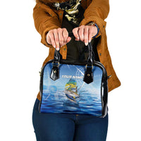 Mahi Mahi and Tuna Fish Shoulder Handbag Fishing Ocean Water Background and Nautical Compass Elements - Wonder Print Shop