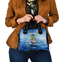Mahi Mahi and Tuna Fish Shoulder Handbag Fishing Ocean Water Background and Nautical Compass Elements - Wonder Print Shop