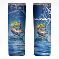 Mahi Mahi and Tuna Fish Skinny Tumbler Fishing Ocean Water Background and Nautical Compass Elements - Wonder Print Shop