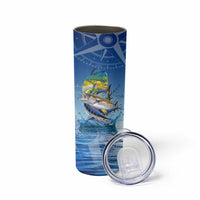 Mahi Mahi and Tuna Fish Skinny Tumbler Fishing Ocean Water Background and Nautical Compass Elements - Wonder Print Shop