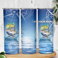 Mahi Mahi and Tuna Fish Skinny Tumbler Fishing Ocean Water Background and Nautical Compass Elements - Wonder Print Shop