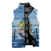 Mahi Mahi and Tuna Fish Sleeveless Puffer Jacket Fishing Ocean Water Background and Nautical Compass Elements - Wonder Print Shop