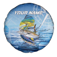 Mahi Mahi and Tuna Fish Spare Tire Cover Fishing Ocean Water Background and Nautical Compass Elements - Wonder Print Shop