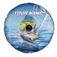 Mahi Mahi and Tuna Fish Spare Tire Cover Fishing Ocean Water Background and Nautical Compass Elements - Wonder Print Shop