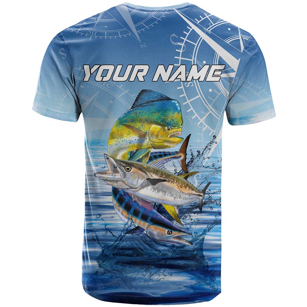 Mahi Mahi and Tuna Fish T Shirt Fishing Ocean Water Background and Nautical Compass Elements - Wonder Print Shop