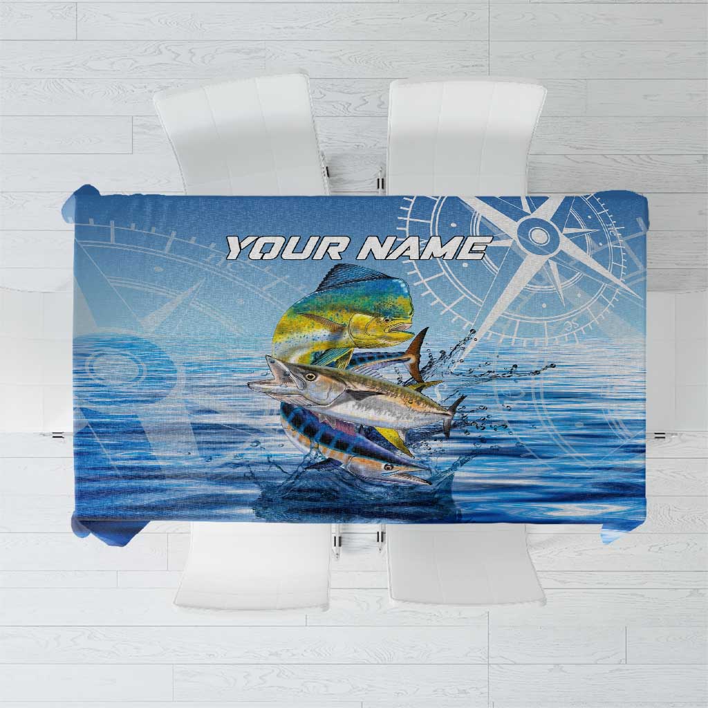 Mahi Mahi and Tuna Fish Tablecloth Fishing Ocean Water Background and Nautical Compass Elements - Wonder Print Shop