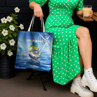 Mahi Mahi and Tuna Fish Tote Bag Fishing Ocean Water Background and Nautical Compass Elements - Wonder Print Shop