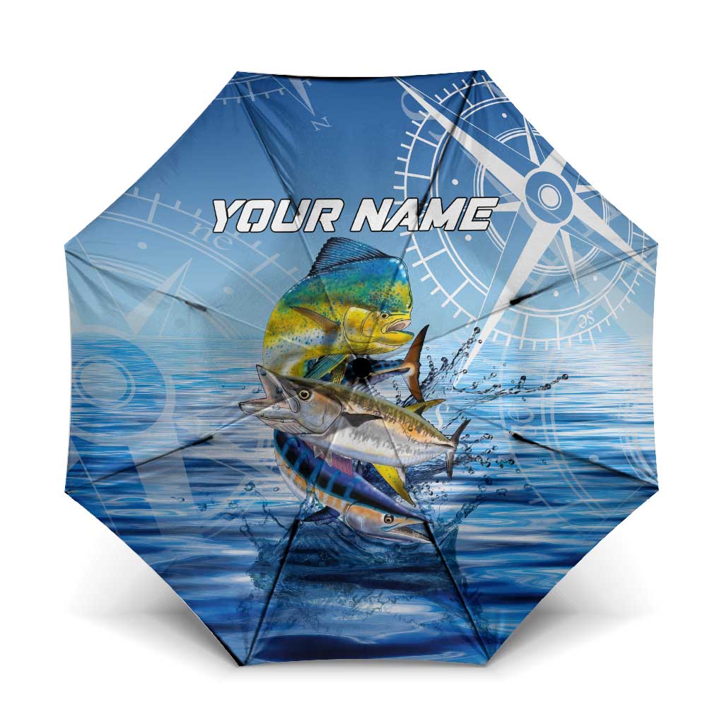Mahi Mahi and Tuna Fish Umbrella Fishing Ocean Water Background and Nautical Compass Elements - Wonder Print Shop