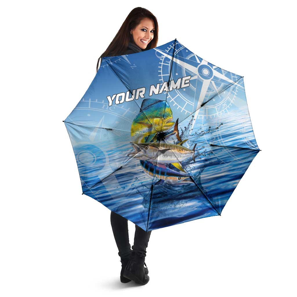 Mahi Mahi and Tuna Fish Umbrella Fishing Ocean Water Background and Nautical Compass Elements - Wonder Print Shop