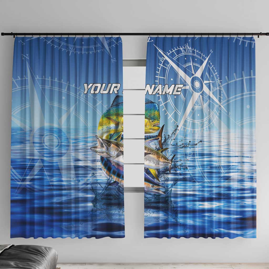 Mahi Mahi and Tuna Fish Window Curtain Fishing Ocean Water Background and Nautical Compass Elements - Wonder Print Shop