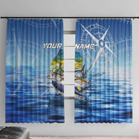 Mahi Mahi and Tuna Fish Window Curtain Fishing Ocean Water Background and Nautical Compass Elements - Wonder Print Shop