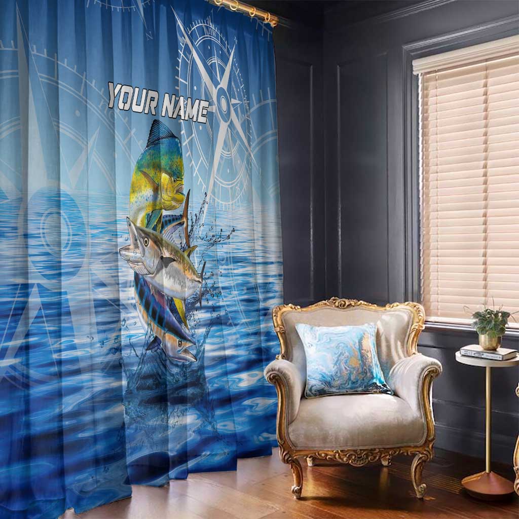 Mahi Mahi and Tuna Fish Window Curtain Fishing Ocean Water Background and Nautical Compass Elements - Wonder Print Shop