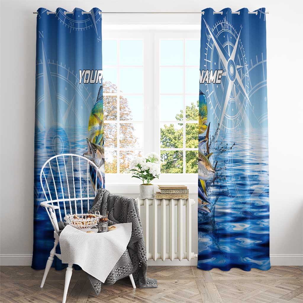 Mahi Mahi and Tuna Fish Window Curtain Fishing Ocean Water Background and Nautical Compass Elements - Wonder Print Shop