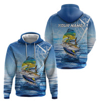 Mahi Mahi and Tuna Fish Zip Hoodie Fishing Ocean Water Background and Nautical Compass Elements - Wonder Print Shop