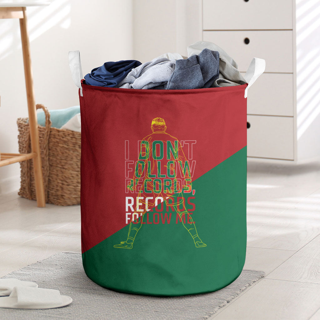 Portugal Football Number 7 GOAT Laundry Basket Records Follow Me Sports Quote Line Art