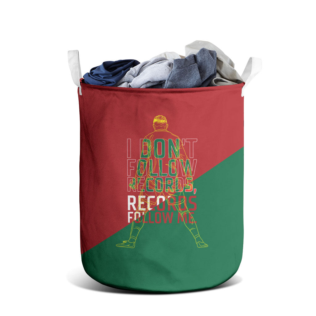 Portugal Football Number 7 GOAT Laundry Basket Records Follow Me Sports Quote Line Art
