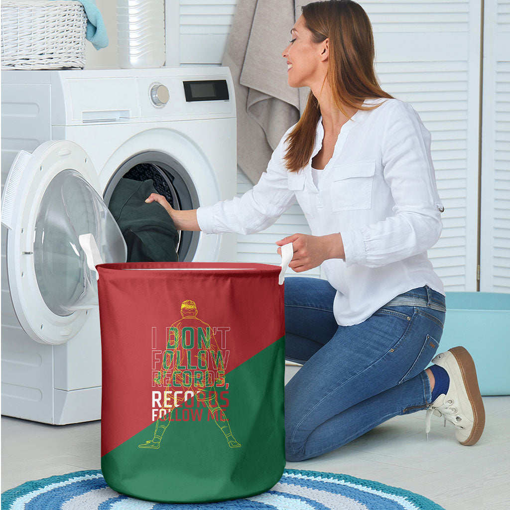 Portugal Football Number 7 GOAT Laundry Basket Records Follow Me Sports Quote Line Art